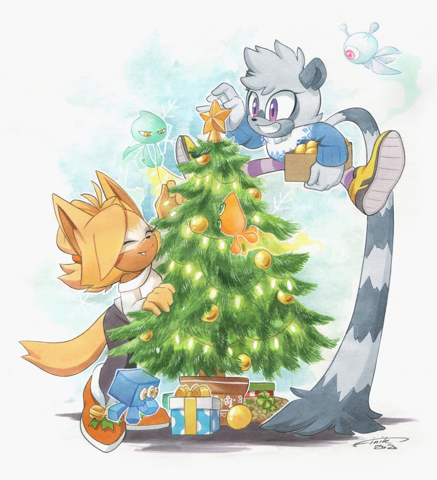 whisper the wolf, tangle the lemur, wisp, cyan wisp, blue wisp, and 2 more (sonic) drawn by finik