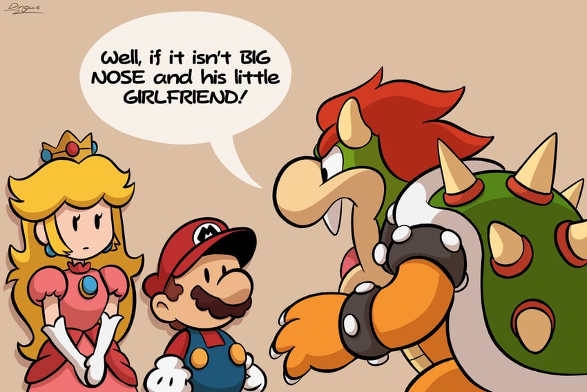 princess peach, mario, bowser, paper mario, paper peach, and 1 more (mario and 1 more) drawn by vinny_(dingitydingus)