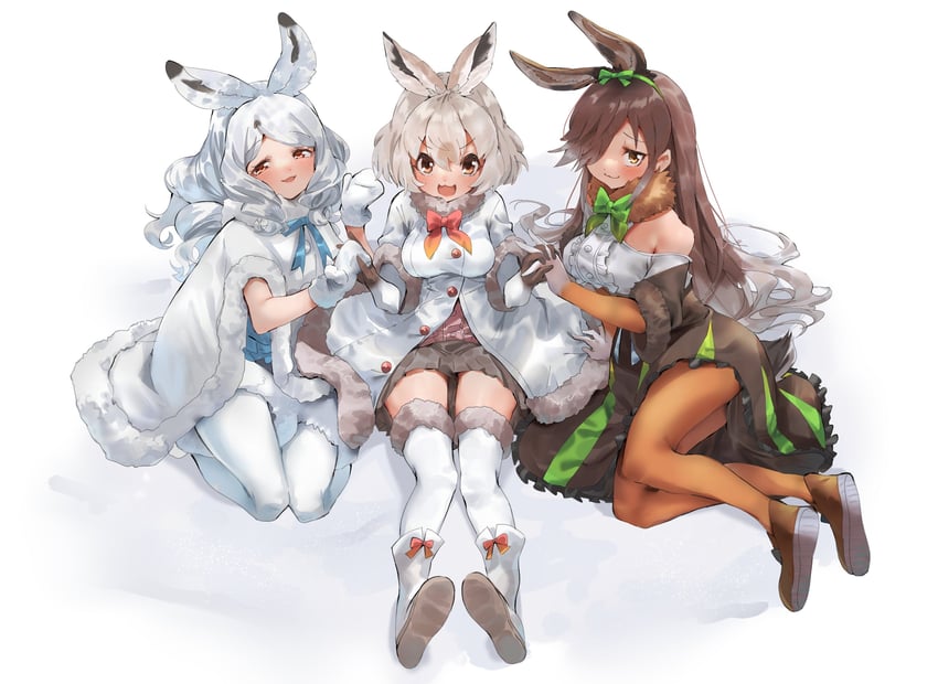 european hare, arctic hare, and mountain hare (kemono friends) drawn by hakoneko_(marisa19899200)