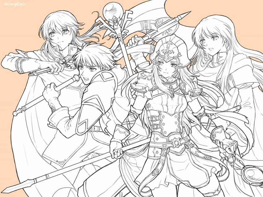seliph, nephenee, lucius, greil, and ike (fire emblem and 4 more) drawn by hanasaki_komugi