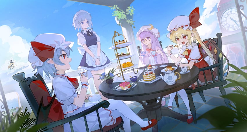 kirisame marisa, remilia scarlet, flandre scarlet, izayoi sakuya, and patchouli knowledge (touhou) drawn by siyumu