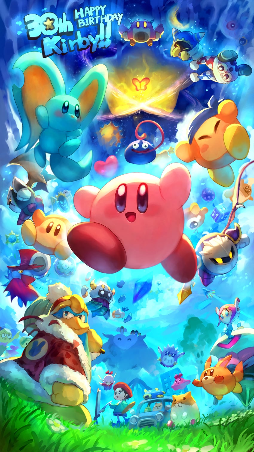 kirby, meta knight, waddle dee, king dedede, magolor, and 35 more (kirby and 15 more) drawn by shiburingaru