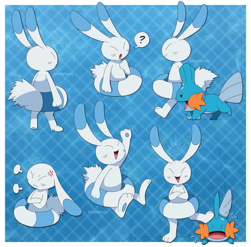 mudkip and warabbit (pokemon and 1 more) drawn by mitchy_(artistmitchy)