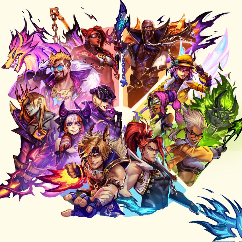 gwen, lux, evelynn, sett, nidalee, and 19 more (league of legends) drawn by ilyas_bolatov