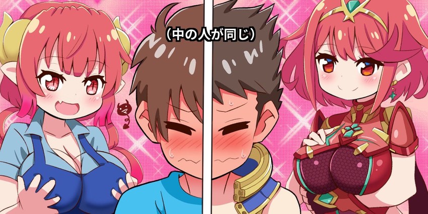 pyra, rex, ilulu, aida taketo, and shimono hiro (xenoblade chronicles and 2 more) drawn by ma2acworks