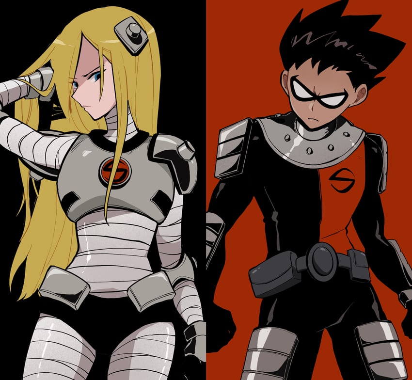 robin, dick grayson, and terra (dc comics and 1 more) drawn by cornfarm