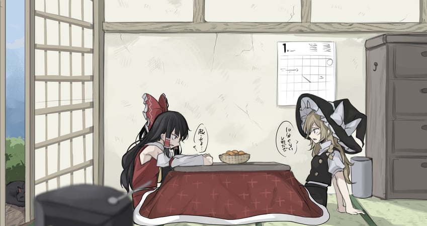 hakurei reimu and kirisame marisa (touhou) drawn by hisha_(kan_moko)
