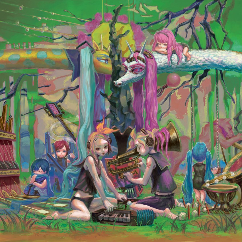 hatsune miku, kagamine rin, kagamine len, megurine luka, kaito, and 1 more (vocaloid) drawn by yurinko