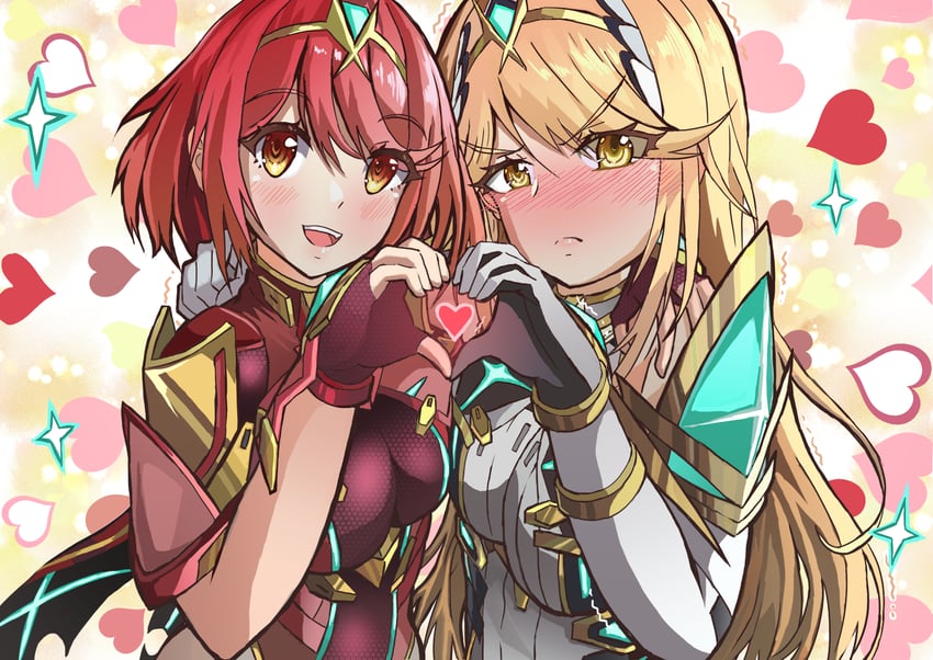 pyra and mythra (xenoblade chronicles and 2 more) drawn by rundymentos