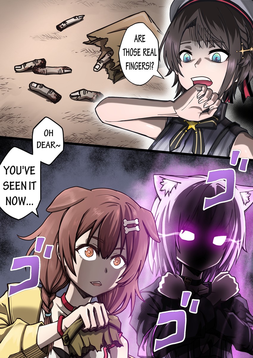 nekomata okayu, oozora subaru, inugami korone, and killer queen (hololive and 2 more) drawn by dingotoad