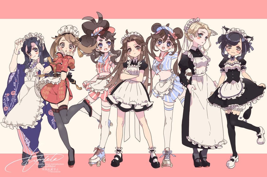 dawn, may, rosa, hilda, serena, and 2 more (pokemon and 7 more) drawn by uenoike_(194753)