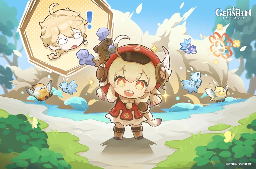 aether, klee, and dodoco (genshin impact)