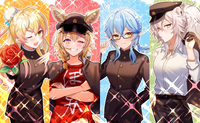 yukihana lamy, shishiro botan, omaru polka, and momosuzu nene (hololive) drawn by syandega