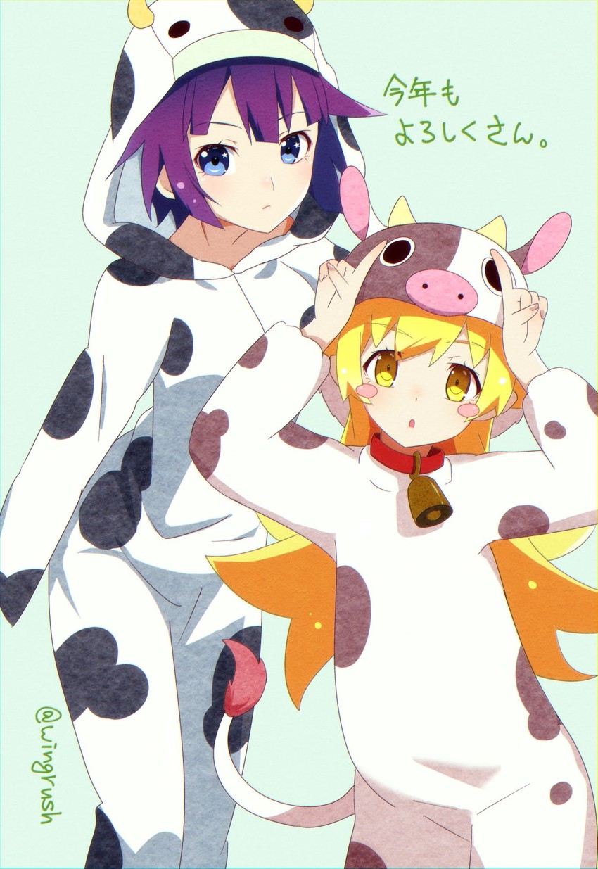 oshino shinobu and senjougahara hitagi (monogatari and 1 more) drawn by fooring