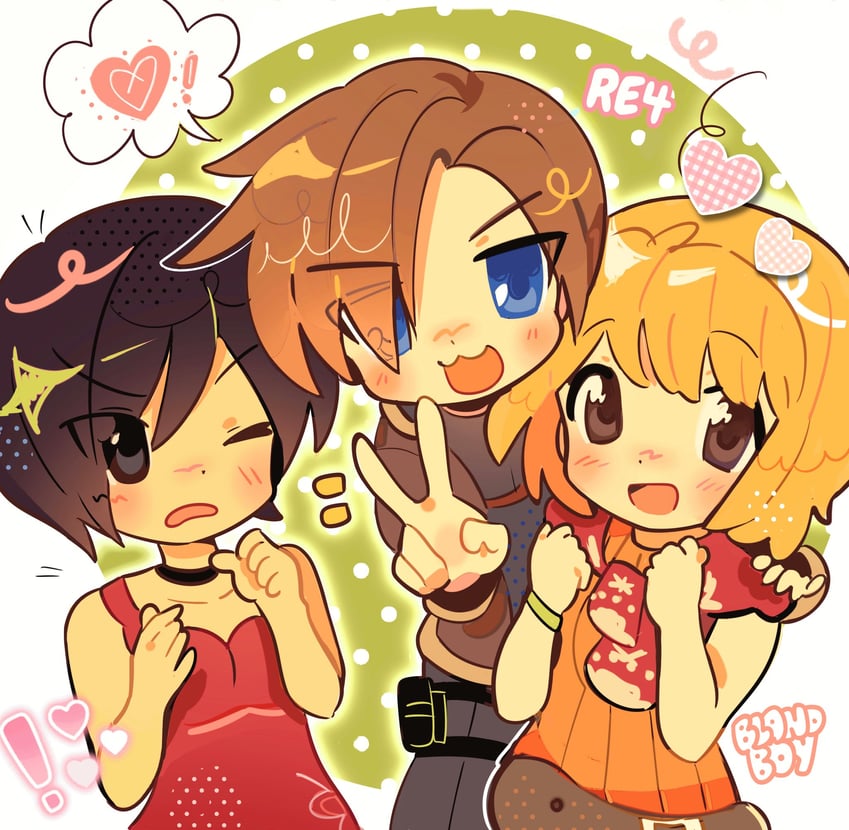 leon s. kennedy, ada wong, and ashley graham (lucky star and 2 more) drawn by blandboyx