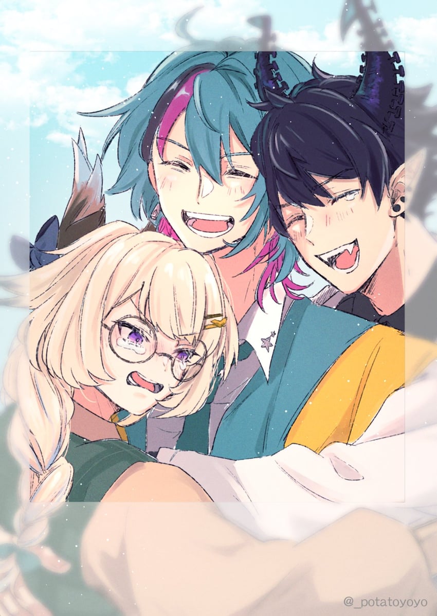 enna alouette, ren zotto, and kyo kaneko (nijisanji and 1 more) drawn by potatoyoyo