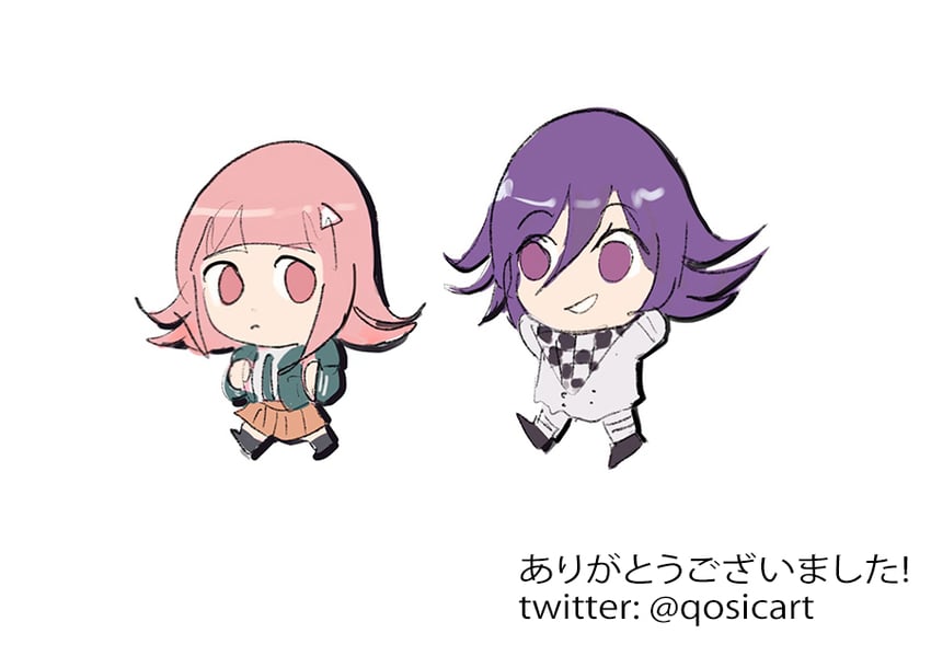 nanami chiaki and oma kokichi (danganronpa and 2 more) drawn by qosic