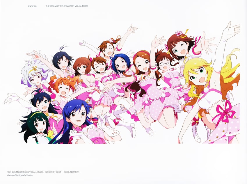 hoshii miki, kisaragi chihaya, amami haruka, kikuchi makoto, shijou takane, and 9 more (idolmaster) drawn by tamiya_kiyotaka