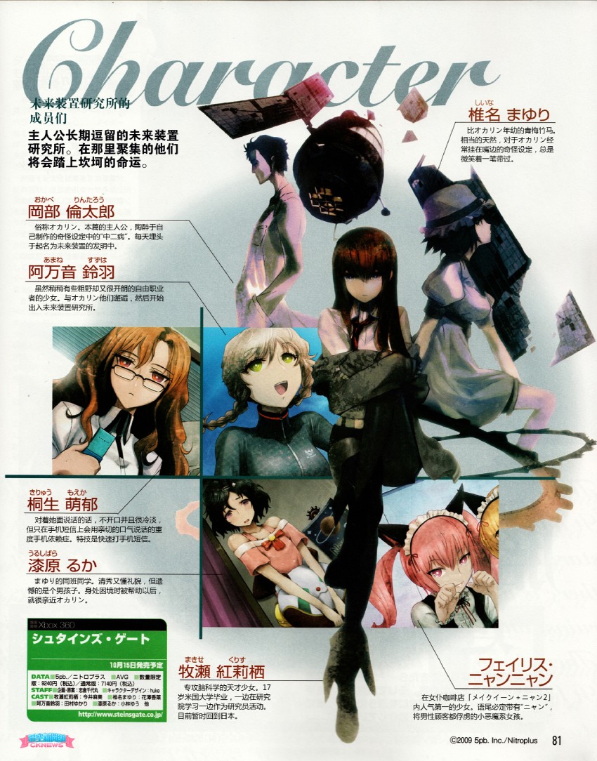 makise kurisu, okabe rintarou, shiina mayuri, amane suzuha, urushibara ruka, and 2 more (steins;gate) drawn by huke