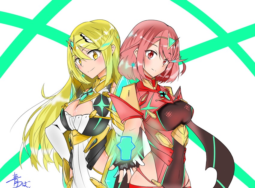 pyra and mythra (xenoblade chronicles and 1 more) drawn by aotsuba