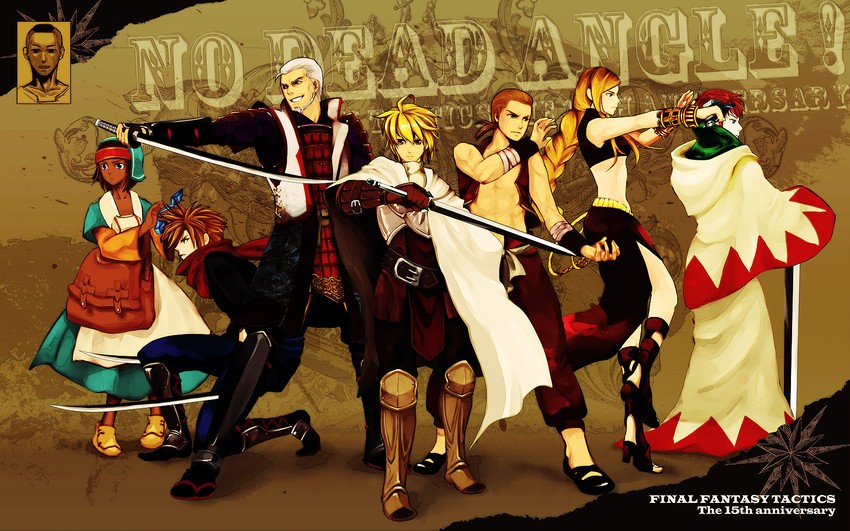 cloud strife, agrias oaks, ramza beoulve, white mage, monk, and 9 more (final fantasy and 1 more) drawn by kuwae