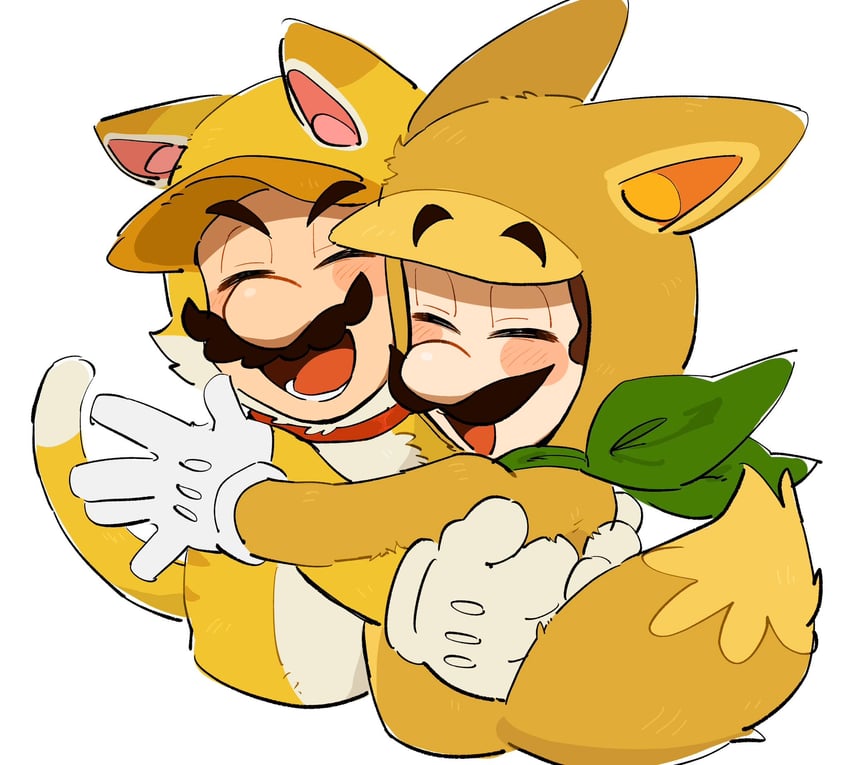 mario, luigi, cat mario, and kitsune luigi (mario and 2 more) drawn by mimimi_(mimimim9999)