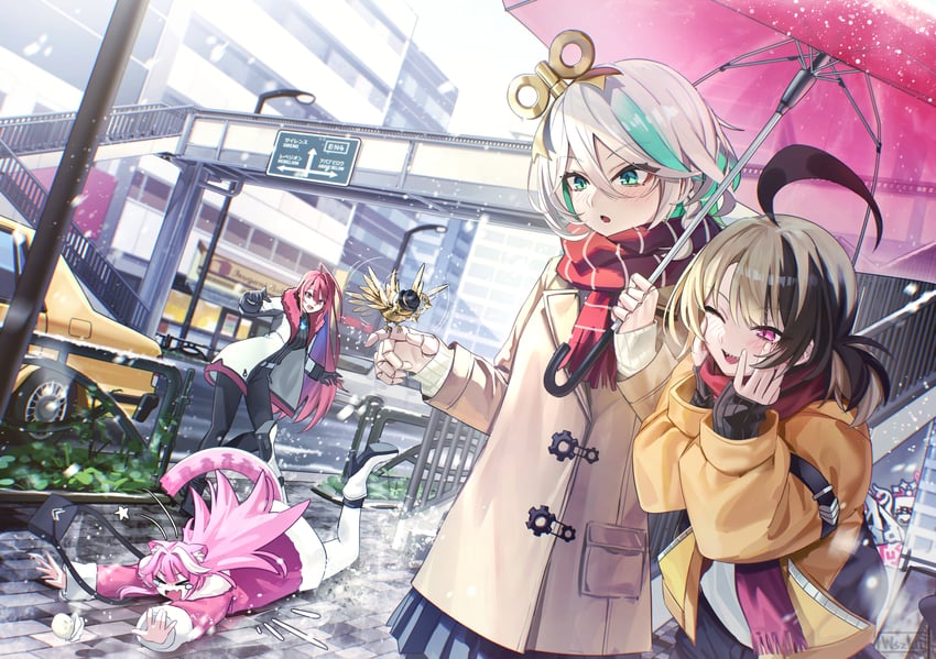 raora panthera, gigi murin, cecilia immergreen, and elizabeth rose bloodflame (hololive and 1 more) drawn by wszkii