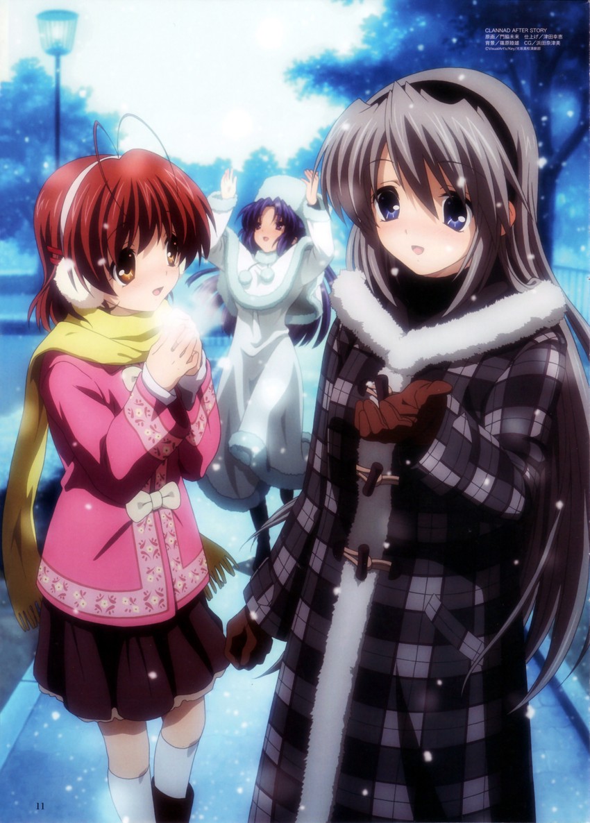furukawa nagisa, sakagami tomoyo, and ichinose kotomi (clannad) drawn by kadowaki_miku