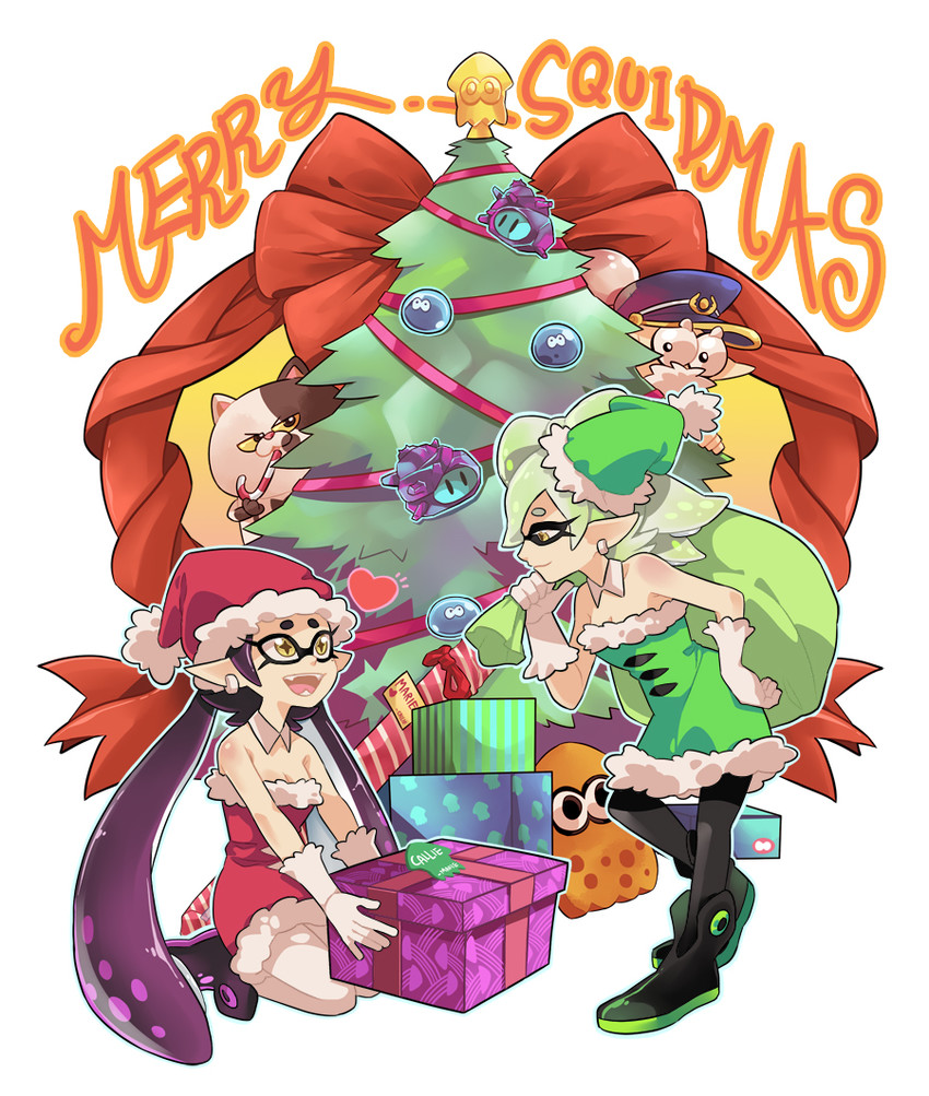 judd, cap'n cuttlefish, marie, and callie (splatoon and 1 more) drawn by gomipomi