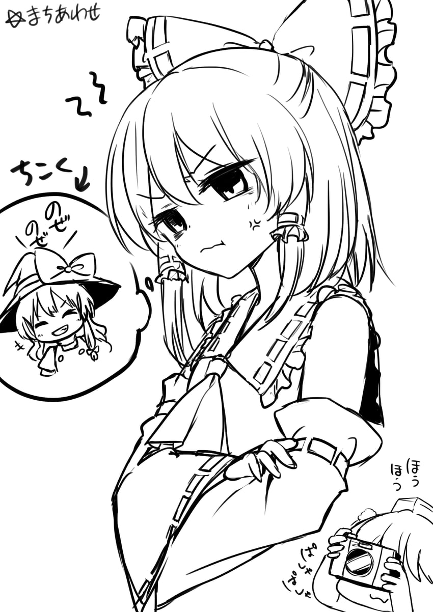 hakurei reimu, kirisame marisa, and shameimaru aya (touhou) drawn by kinese_(katasutorohu)
