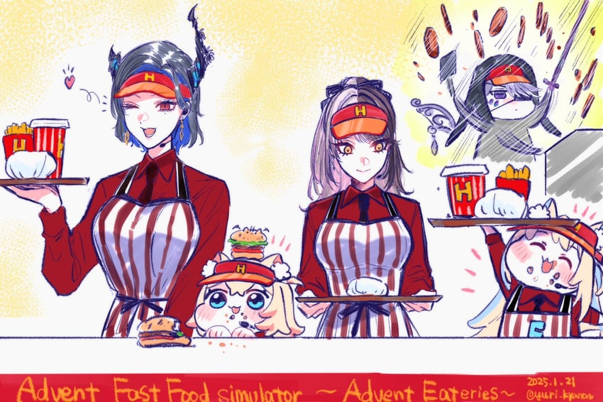 shiori novella, nerissa ravencroft, fuwawa abyssgard, mococo abyssgard, koseki bijou, and 1 more (hololive and 1 more) drawn by yuri_kyanon