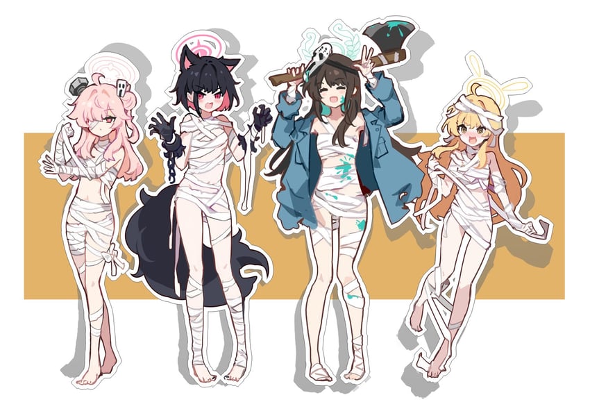 kazusa, natsu, yoshimi, and airi (blue archive) drawn by ideolo