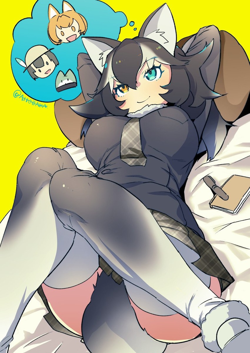 serval, kaban, lucky beast, and grey wolf (kemono friends) drawn by ahobaka