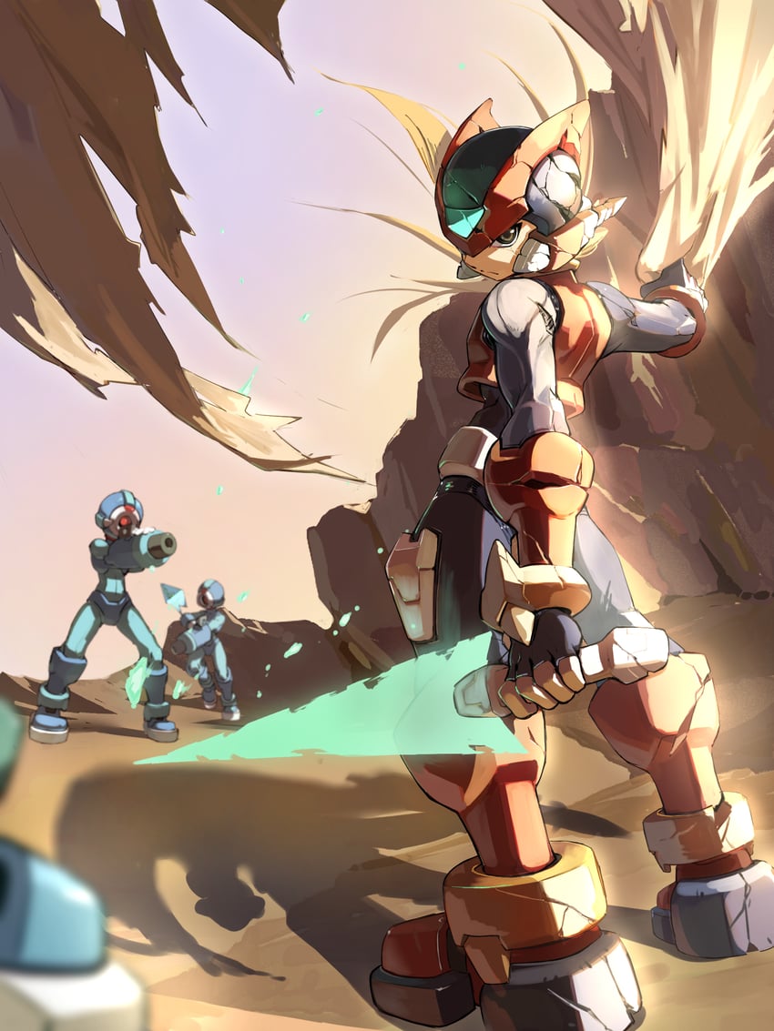 zero, zero(z), and pantheon (mega man and 2 more) drawn by omochi_(mochi_skymega)