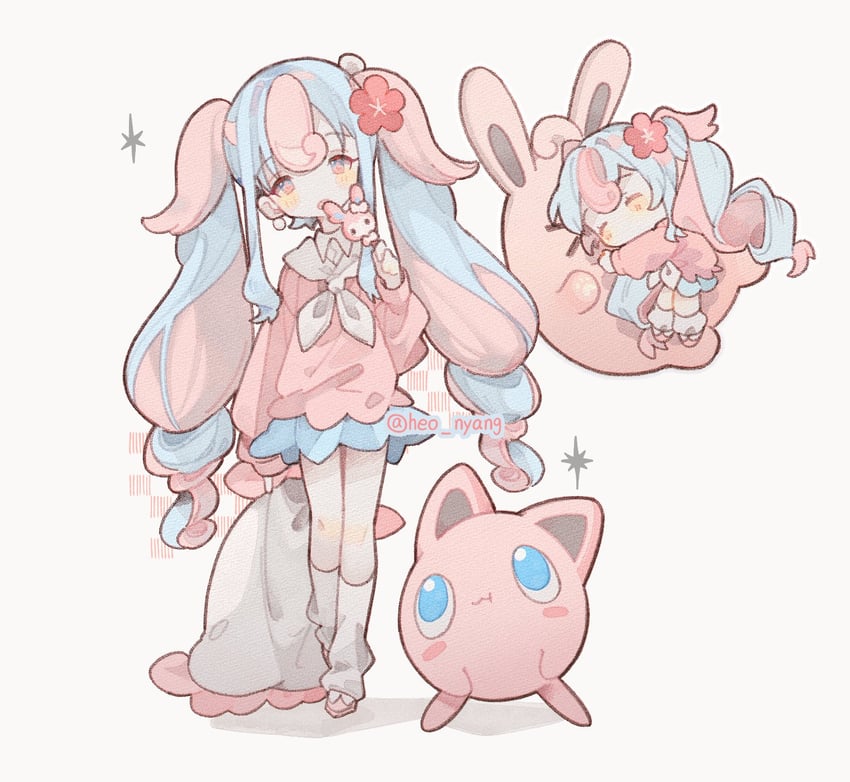 hatsune miku, jigglypuff, fairy miku, and wigglytuff (pokemon and 2 more) drawn by heo_nyang