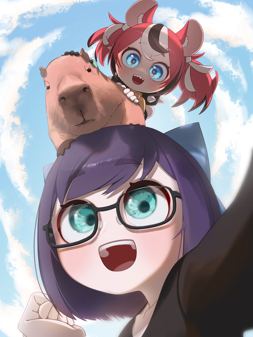 hakos baelz and a-chan (hololive and 1 more) drawn by appleblossomtea