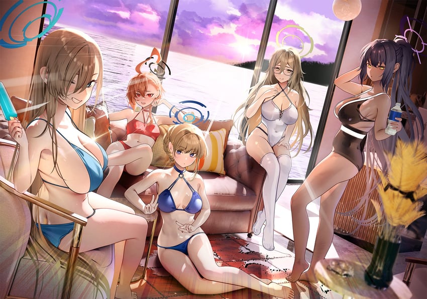 asuna, toki, karin, neru, and akane (blue archive) drawn by nanaken_nana