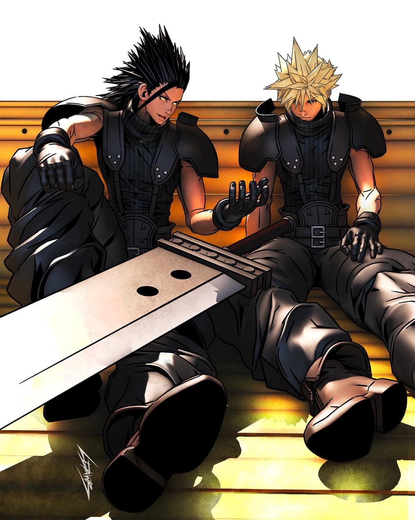 cloud strife and zack fair (final fantasy and 2 more) drawn by ldawb