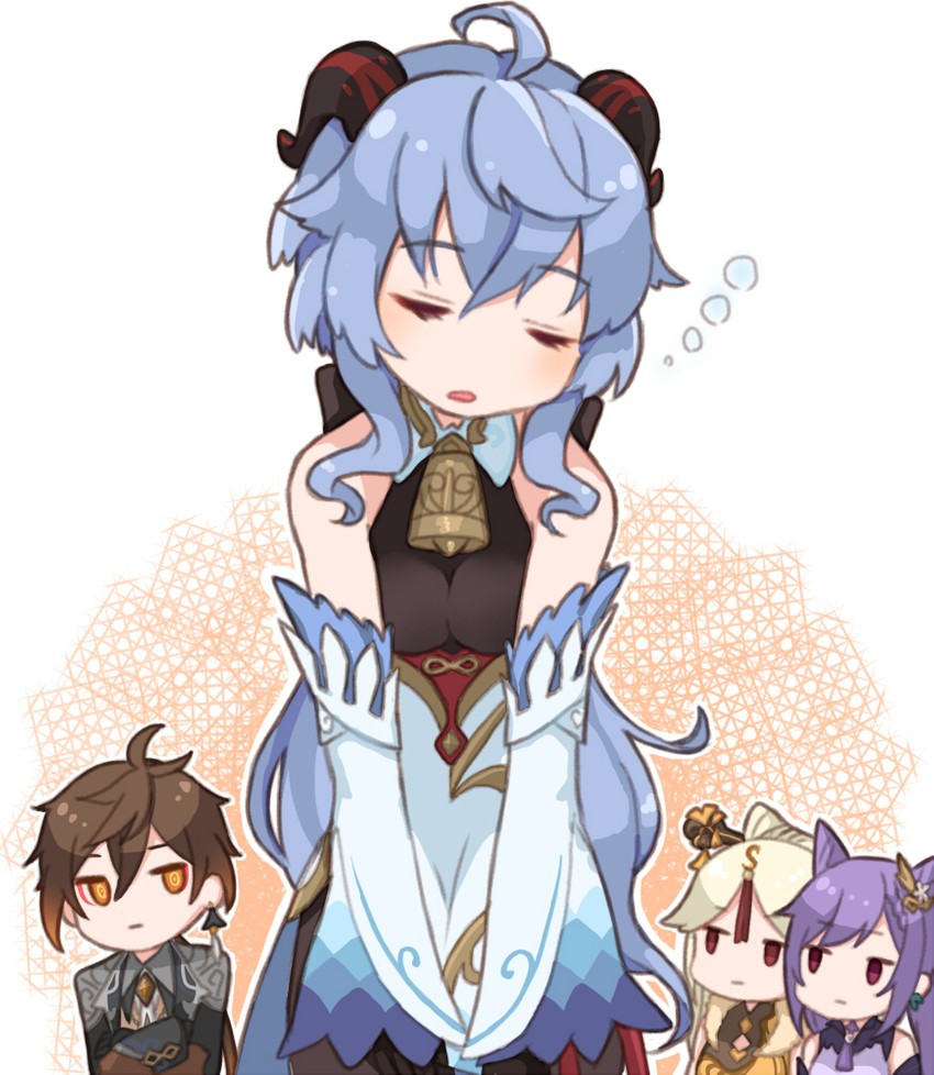 ganyu, zhongli, keqing, and ningguang (genshin impact) drawn by yuzuki_(yuduame)
