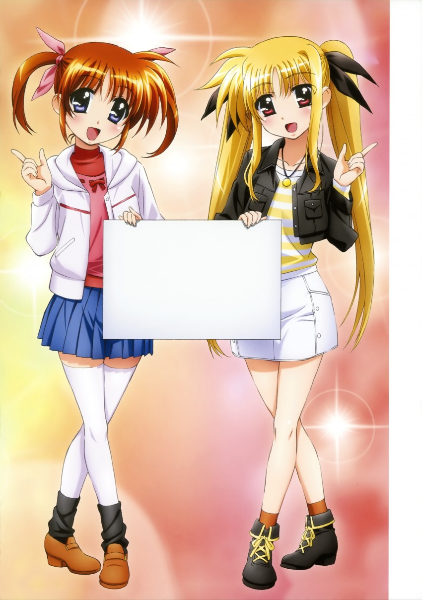 fate testarossa and takamachi nanoha (lyrical nanoha and 3 more) drawn by okuda_yasuhiro