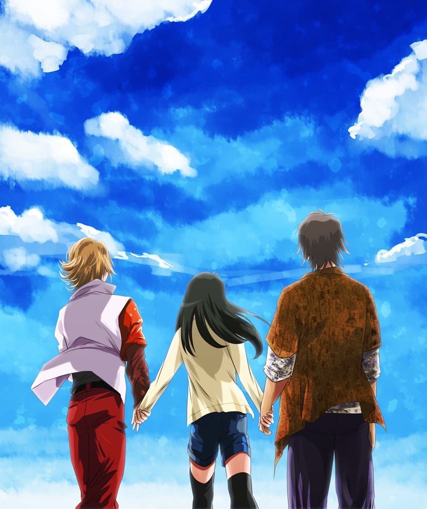 ankh, hino eiji, izumi shingo, and izumi hina (kamen rider and 1 more) drawn by ashi_ura