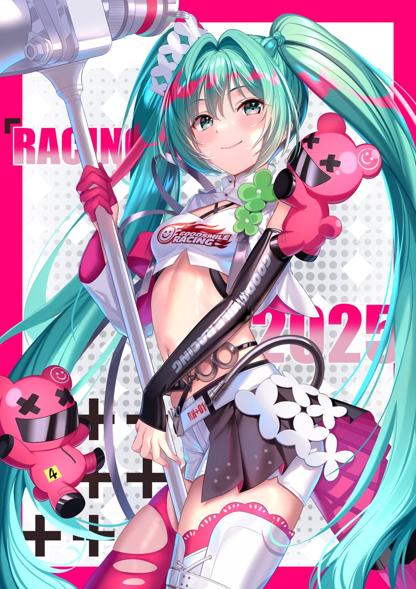 hatsune miku and racing miku (vocaloid and 1 more) drawn by ldfe_mk2