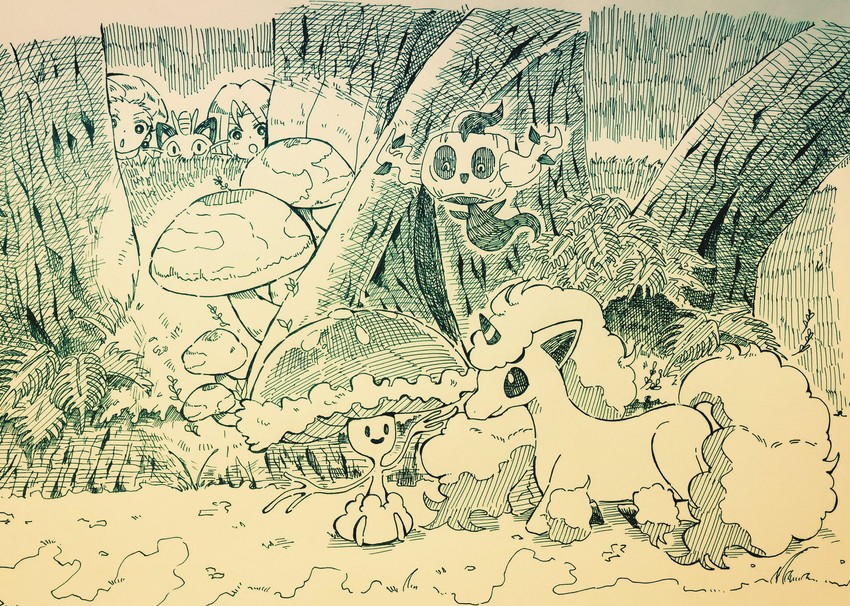 jessie, james, meowth, galarian ponyta, phantump, and 1 more (pokemon) drawn by toma00006