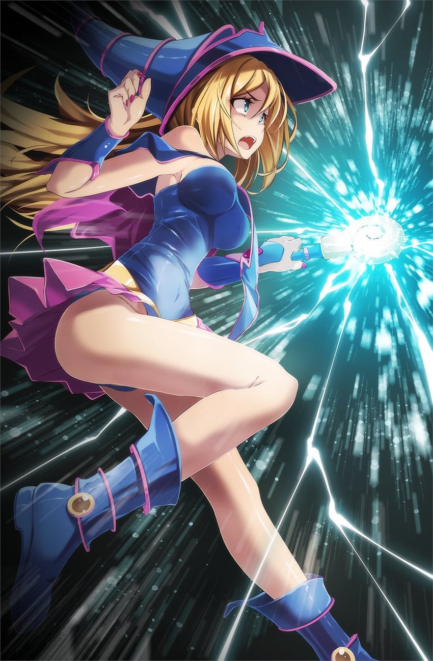 dark magician girl and dark burning attack (yu-gi-oh!) drawn by tsukishiro_saika