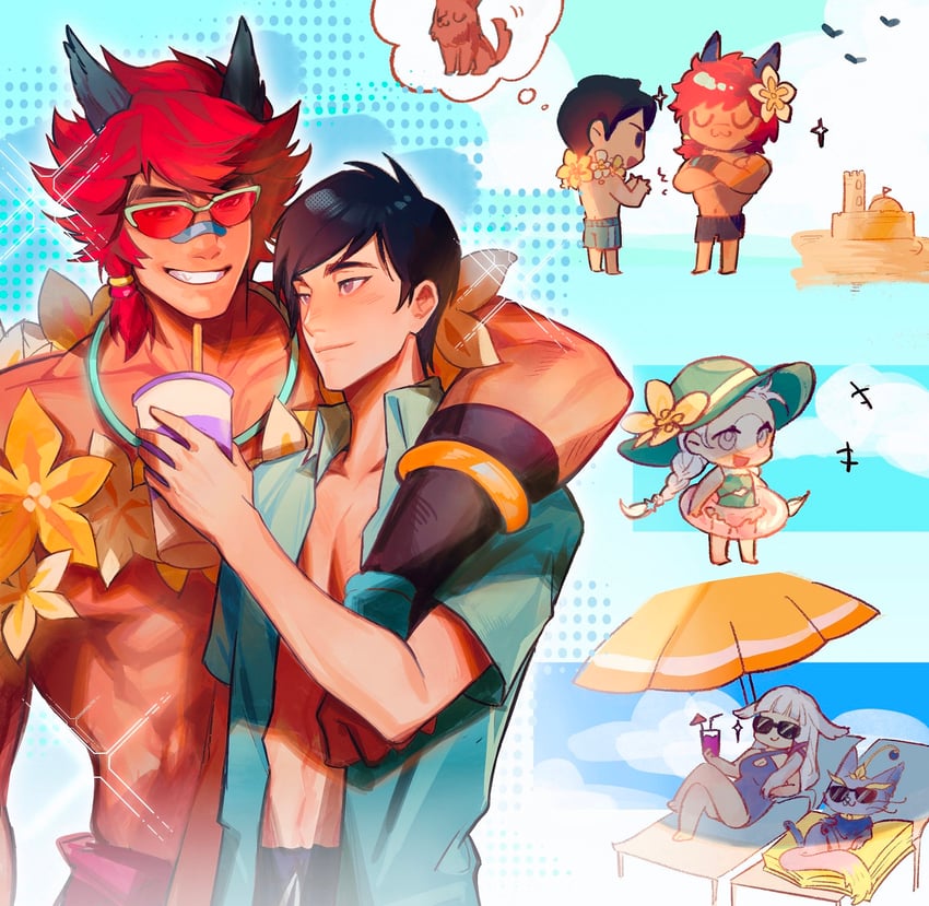sett, aphelios, yuumi, alune, sett's mother, and 1 more (league of legends) drawn by fiiiiiiisher7