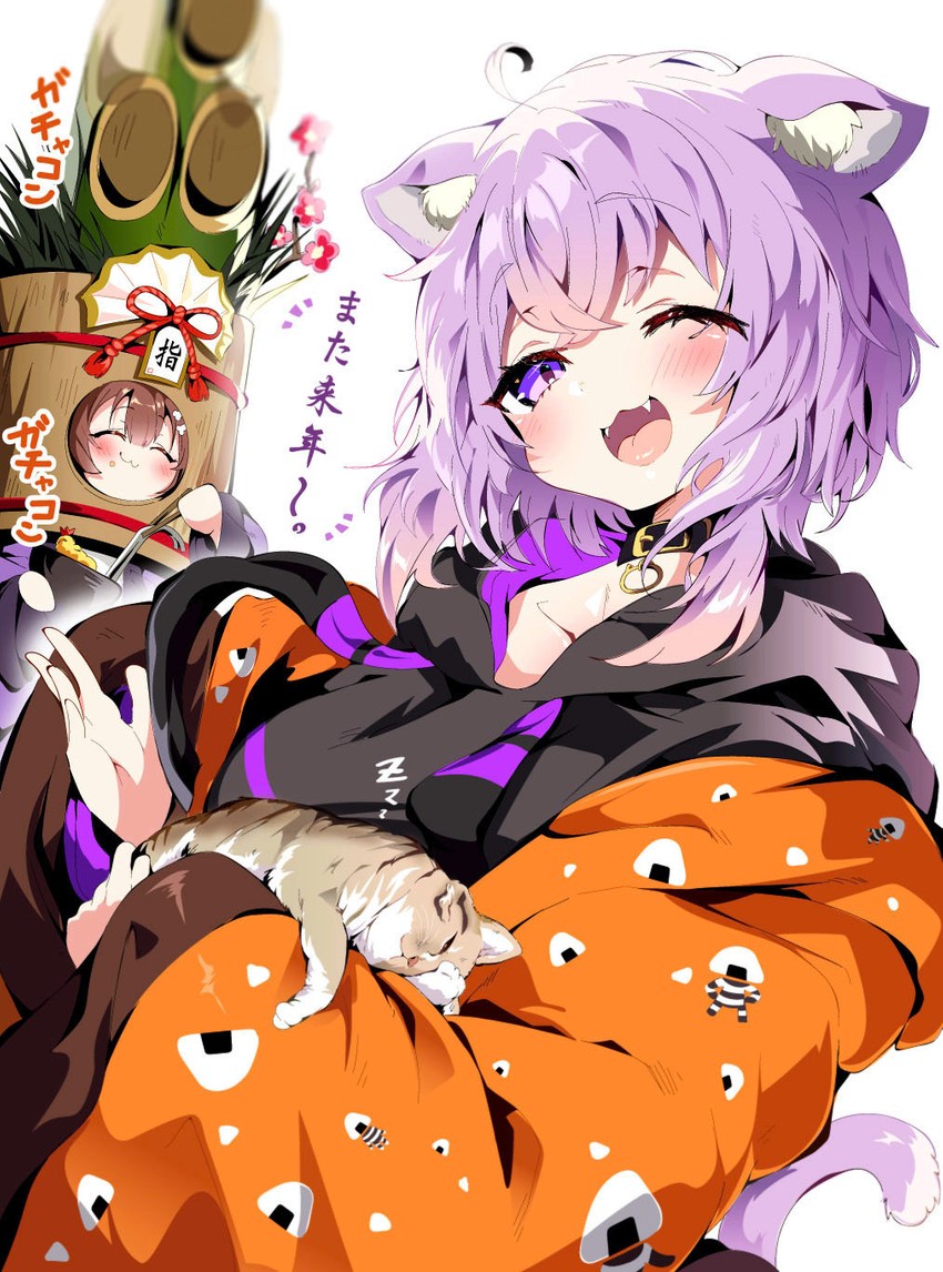 nekomata okayu, inugami korone, and temari (hololive) drawn by aloe_(kenkou3733)