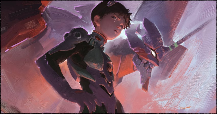 ikari shinji and eva 01 (neon genesis evangelion) drawn by whitehogiii