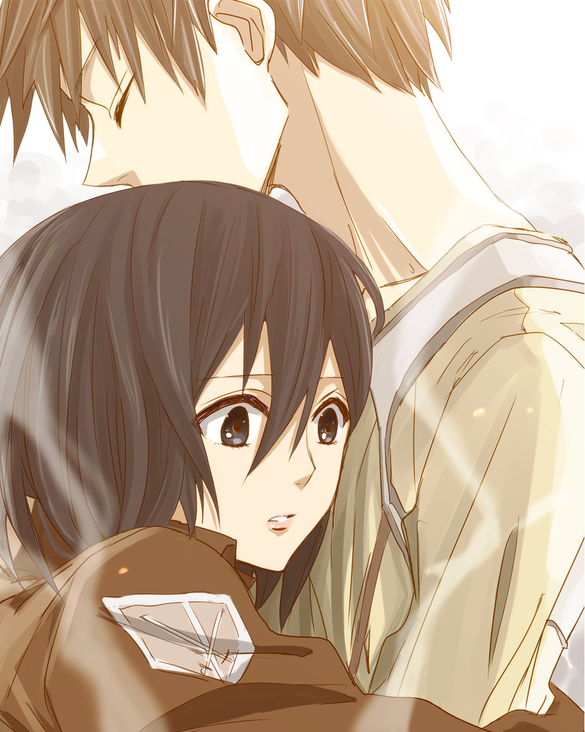 mikasa ackerman and eren yeager (shingeki no kyojin) drawn by gogono_pan'ya