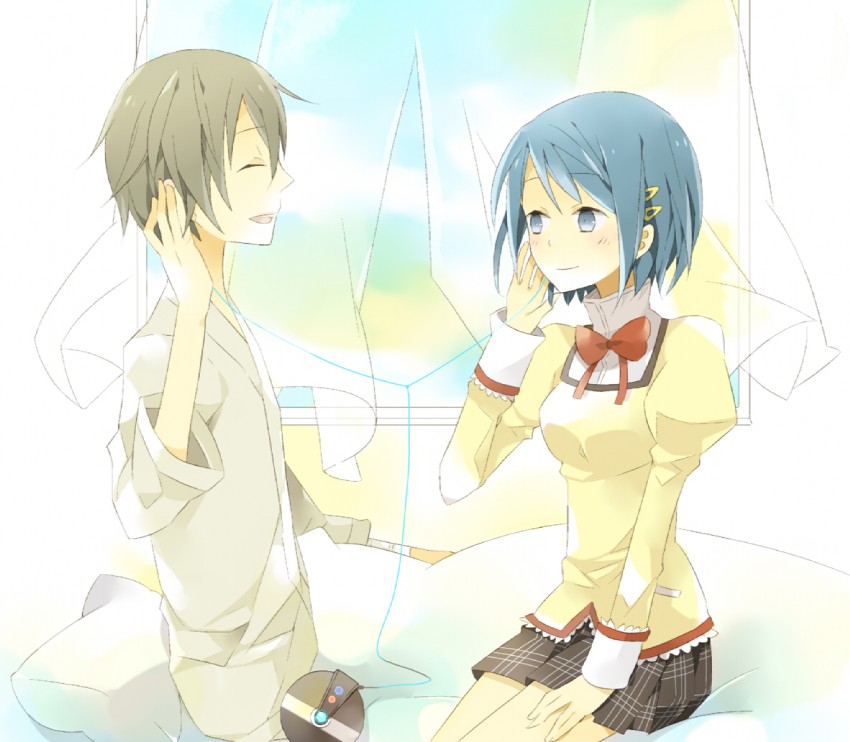 miki sayaka and kamijou kyousuke (mahou shoujo madoka magica) drawn by tashite