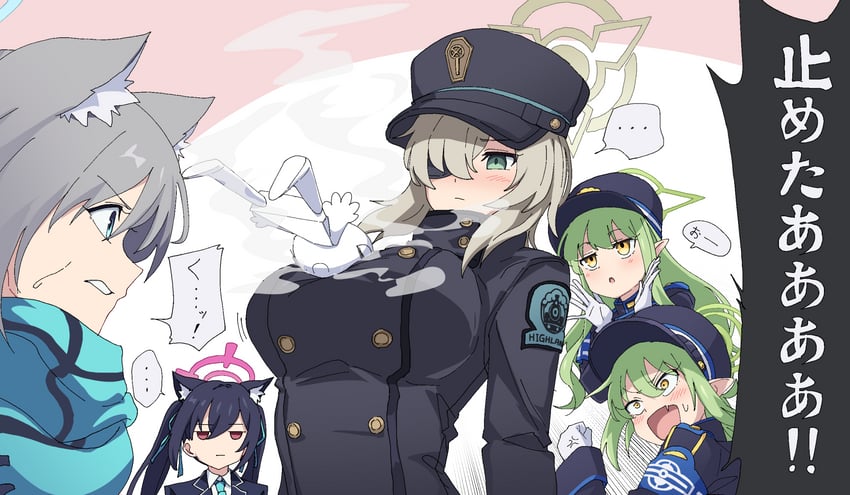 sensei, doodle sensei, shiroko, hikari, nozomi, and 2 more (blue archive) drawn by momomatang
